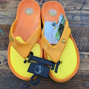 Men's Bright Orange and Yellow Beach Pool Flip Flops Sandals Size 9